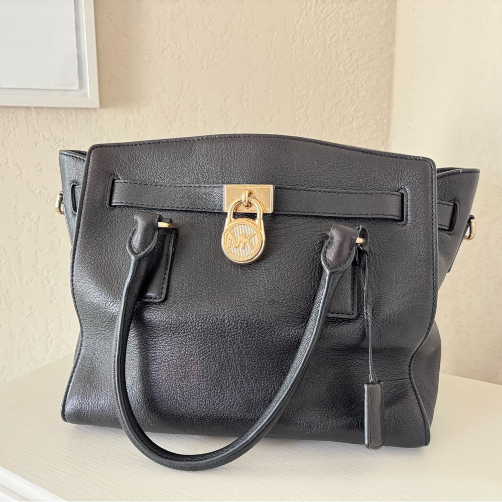 Michael Kors Hamilton Black Satchel with Gold Accents